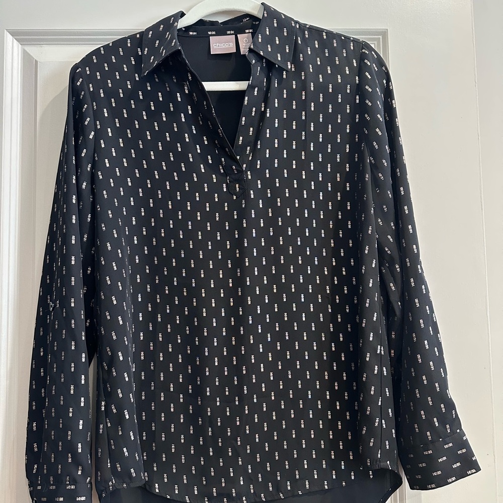 Chico's Black Top with White Dashes